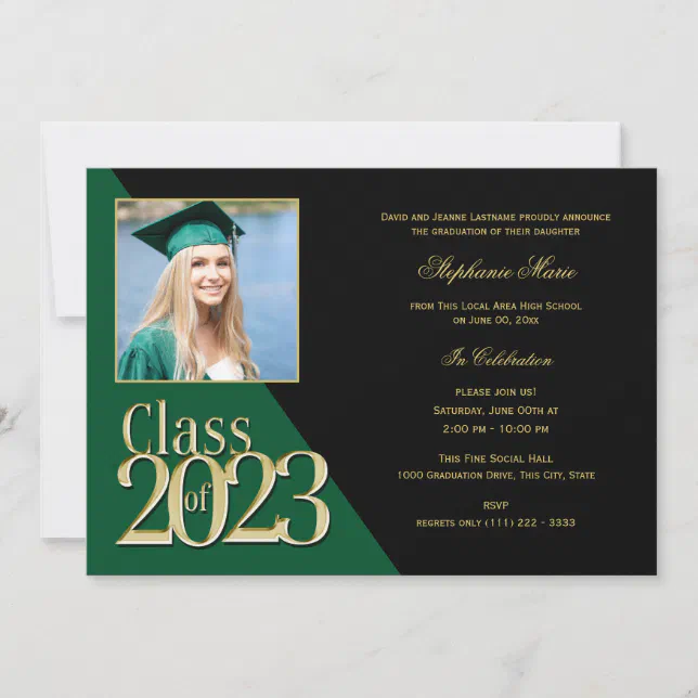 Green and Gold Class of 2023 Multi Photo Invitation | Zazzle