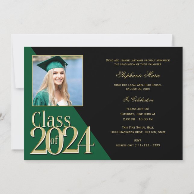 Green and Gold Class of 2024 Multi Photo Invitation (Front)