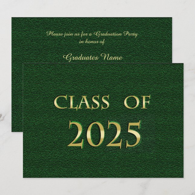 Green and Gold Class of 2025 Graduation Party Card (Front/Back)