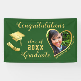 Green and Gold Class of 2025 Graduation Photo Banner