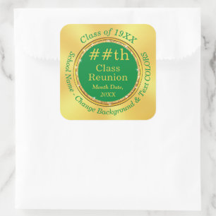Green and Gold, Class Reunion Stickers, Square Sticker