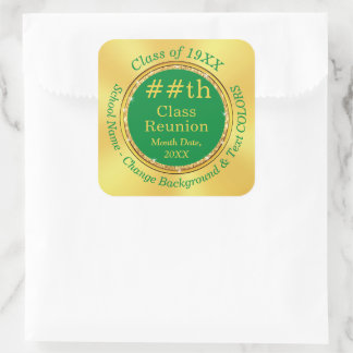 Green and Gold, Class Reunion Stickers, Square Sticker