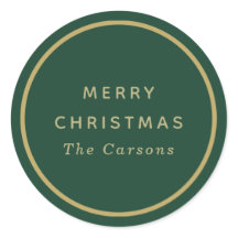 Green and gold classic round Christmas stickers