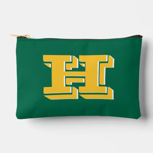 Green and Gold College Style Initial Monogram Accessory Pouch (Front)
