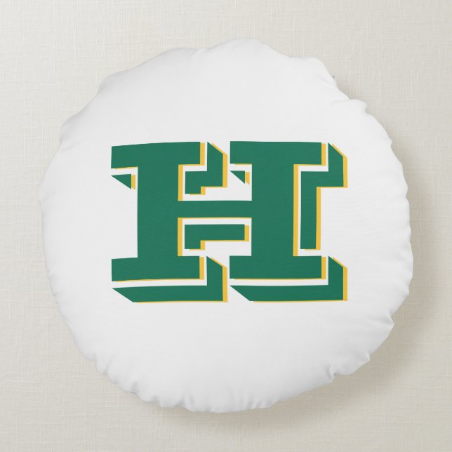 Green and Gold College Style Initial Monogram Round Pillow (Back)