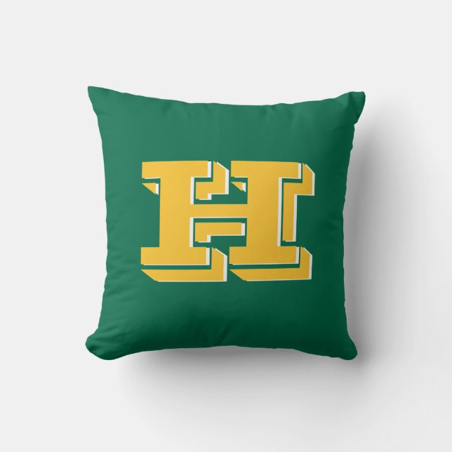 Green and Gold College Style Initial Monogram Throw Pillow (Front)