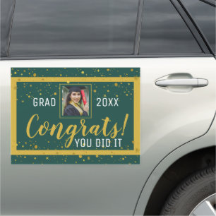 Green And Gold Confetti Congrats Grad 2021 Photo Car Magnet