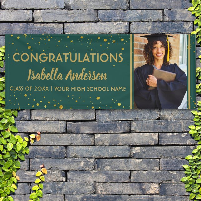 Green And Gold Confetti Grad Photo Graduation 2025 Banner (Creator Uploaded)