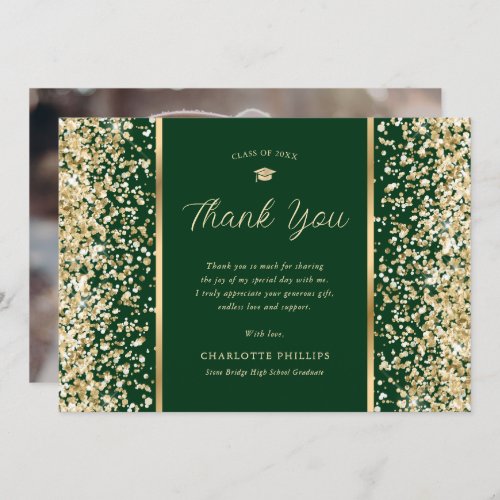 Green and Gold Confetti Photo Graduation Thank You Card