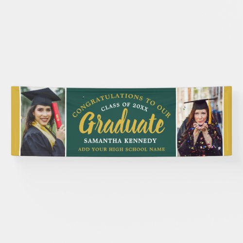 Green And Gold Congrats Grad 2 Photo Graduation Banner