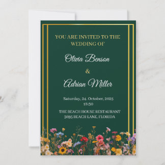 Green and gold customizable wedding invitations