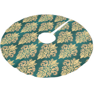 Green and Gold Damask Pattern Brushed Polyester Tree Skirt