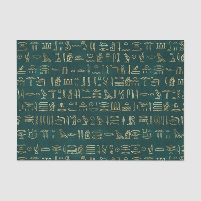 Green and gold  Egyptian hieroglyphs Tissue Paper (Front)