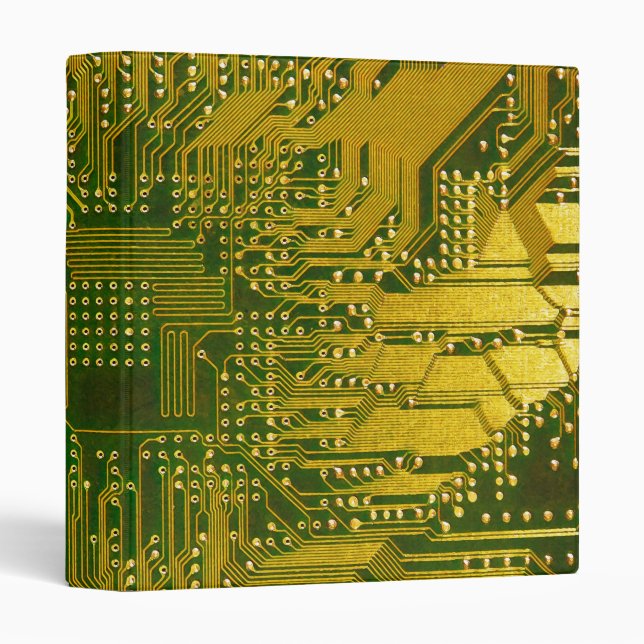 Green and Gold Electronic Computer Circuit Board 3 Ring Binder (Front/Spine)