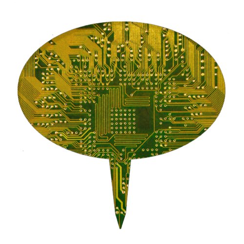 Green and Gold Electronic Computer Circuit Board Cake Topper