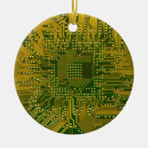 Green and Gold Electronic Computer Circuit Board Ceramic Ornament