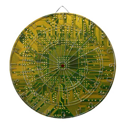 Green and Gold Electronic Computer Circuit Board Dartboard
