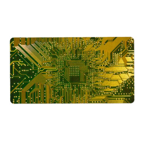 Green and Gold Electronic Computer Circuit Board Label