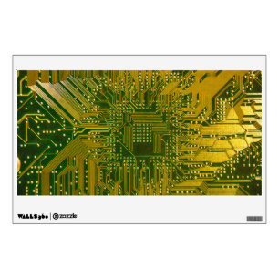 Green and Gold Electronic Computer Circuit Board Wall Decal