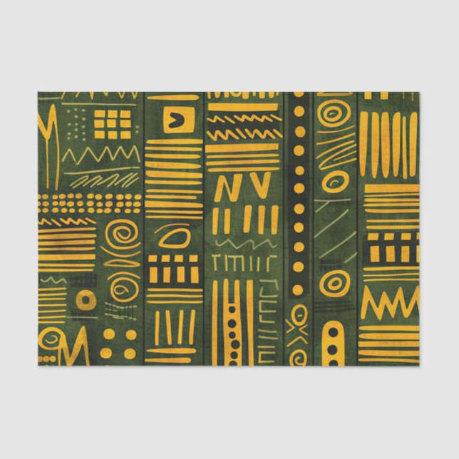 Green and Gold Elegant African Ethnic Pattern Tissue Paper (Front)