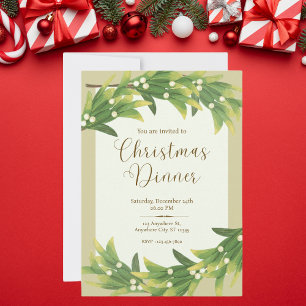 Green and Gold Elegant Christmas Dinner Invitation