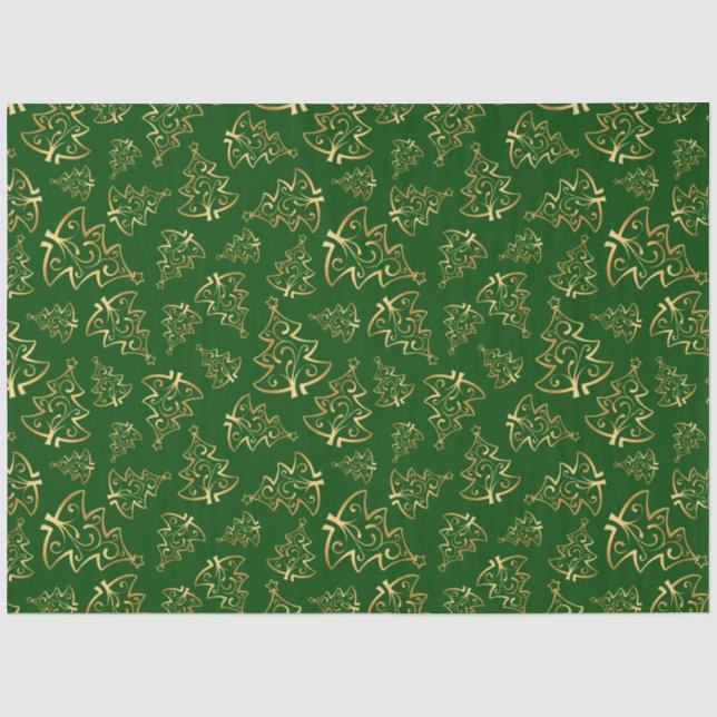Green and Gold Elegant Christmas Trees Tissue Paper (Front)