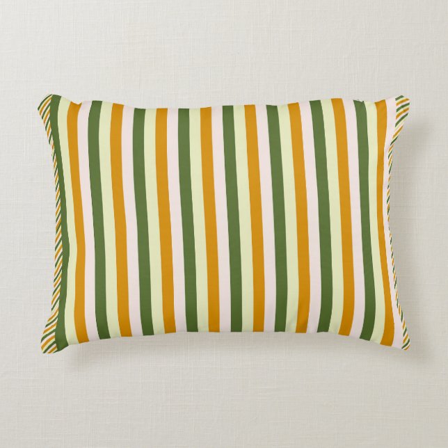 Green and Gold Elegant Stripes Doubled Accent Pillow (Front)