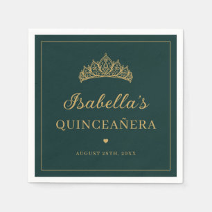 Green and Gold Elegant Tiara Quinceañera Napkins