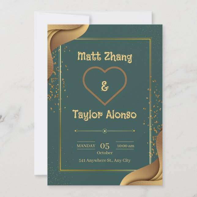 Green And Gold Elegant Wedding Invitation (Front)
