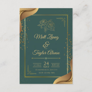 Green And Gold Elegant Wedding Invitation