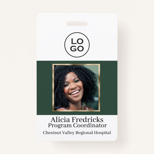 Green and Gold Employee Photo ID with Logo Badge (Front)