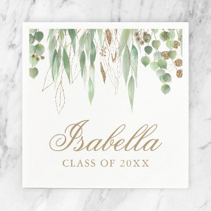 Green and Gold Eucalyptus Graduation Napkins