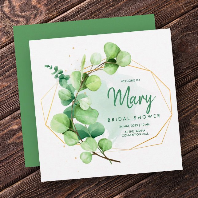 Green and gold eucalyptus greenery bridal shower invitation (Creator Uploaded)