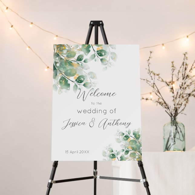 Green and gold eucalyptus leaves floral design foam board (In Situ (Stand))