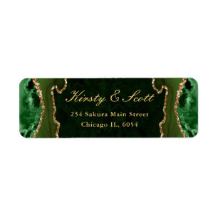 Green and Gold Faux Glitter Agate Wedding address Label
