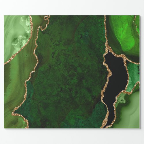 Green and Gold Faux Glitter Agate Wrapping Paper