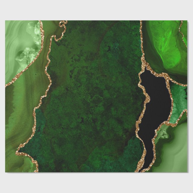 Green and Gold Faux Glitter Agate Wrapping Paper (Flat)