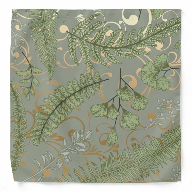Green and Gold Fern Pattern Bandana (Front)