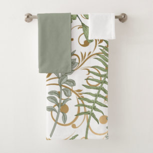 Green and Gold Fern Pattern Bath Towel Set