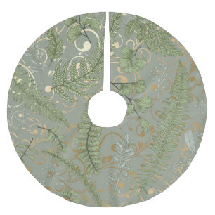 Green and Gold Fern Pattern Brushed Polyester Tree Skirt