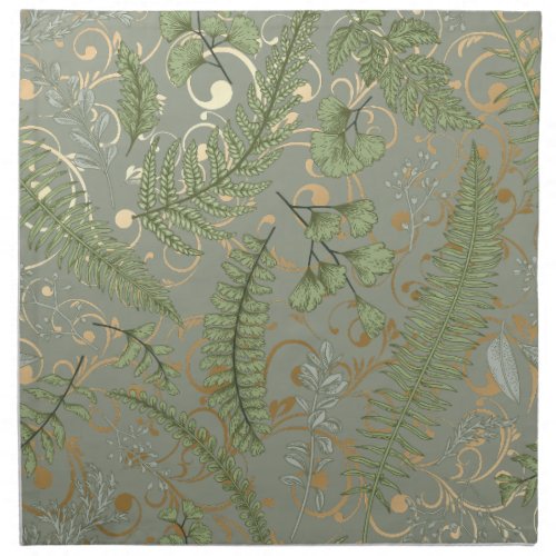 Green and Gold Fern Pattern Cloth Napkin