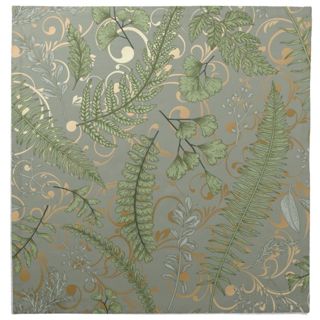 Green and Gold Fern Pattern Cloth Napkin (Front)