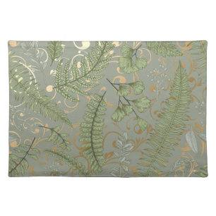 Green and Gold Fern Pattern Cloth Placemat