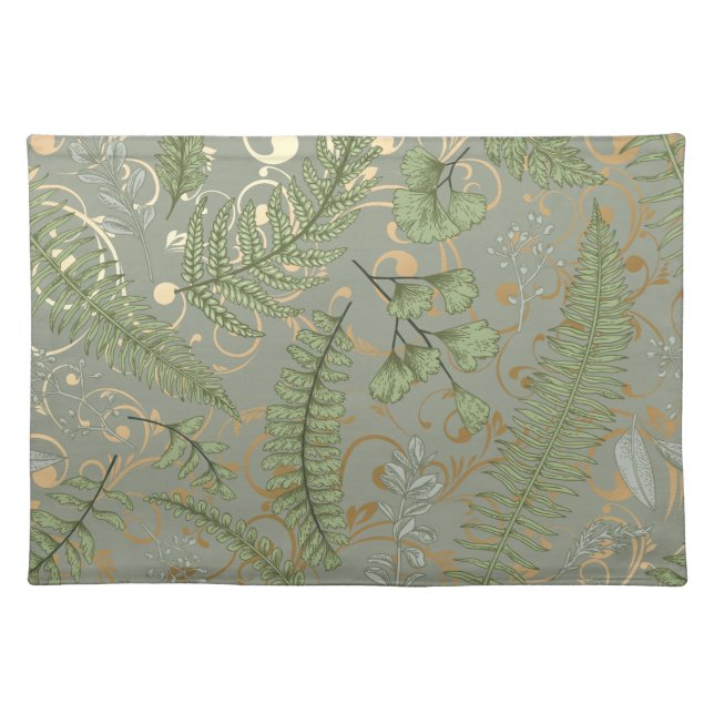Green and Gold Fern Pattern Cloth Placemat (Front)