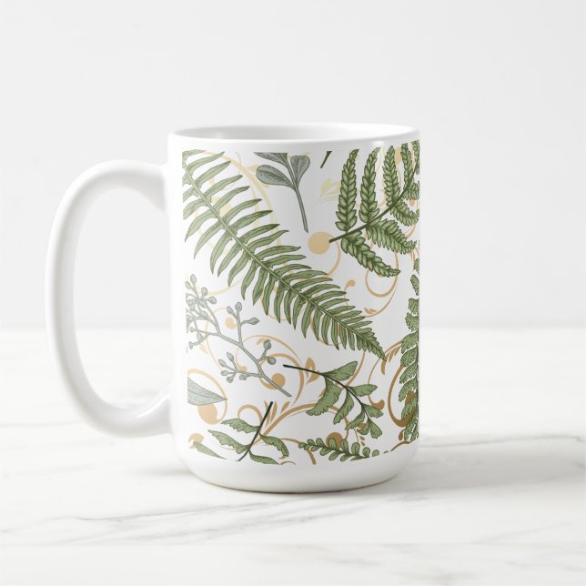Green and Gold Fern Pattern Coffee Mug (Left)