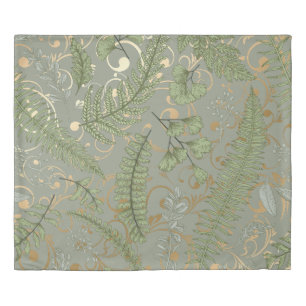 Green and Gold Fern Pattern Duvet Cover