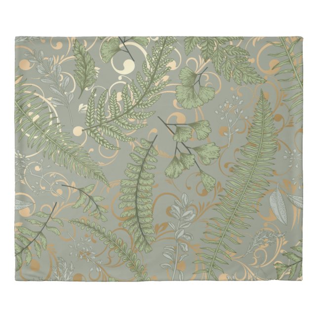Green and Gold Fern Pattern Duvet Cover (Front)