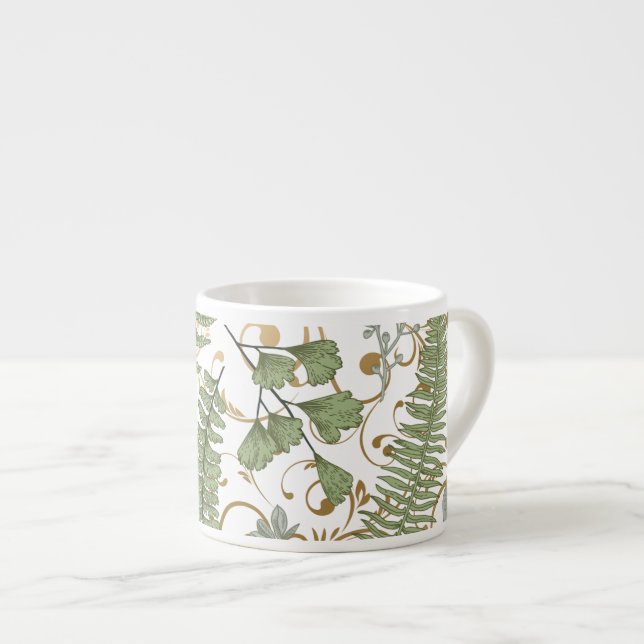Green and Gold Fern Pattern Espresso Cup (Front Right)