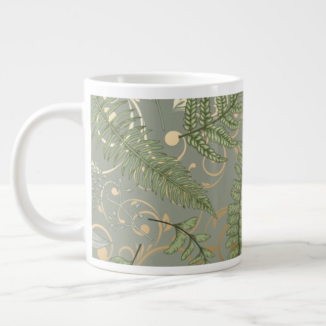 Green and Gold Fern Pattern Giant Coffee Mug (Left)