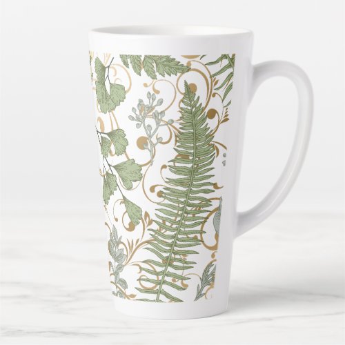 Green and Gold Fern Pattern Latte Mug